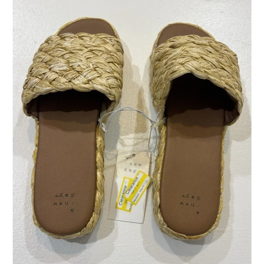 Women’s 10 Slide Braided Raffia Sandals A New Day NWT